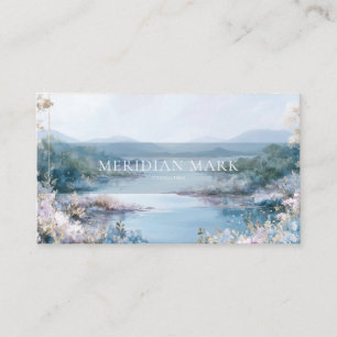 Winter River Landscape Gold Floral Elegant Business Card