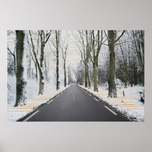 Winter Road Wooden Poster