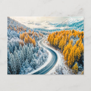 Winter Roads Through Mountain Forest with Orange L Holiday Postcard