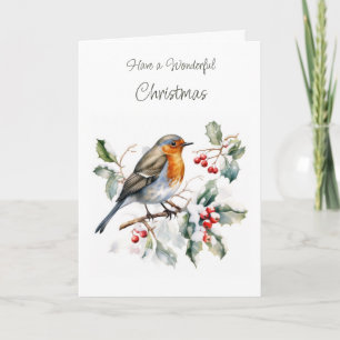 Winter Robin Holly Christmas Card