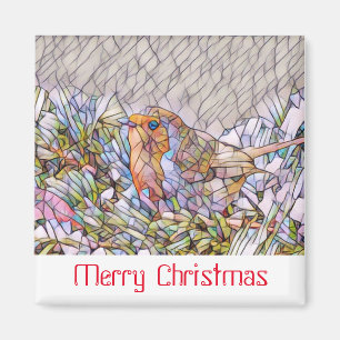 Winter robin in a stained glass look magnet