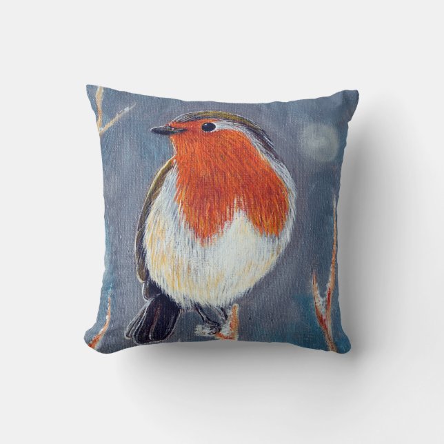 Winter Robin Painting Cushion (Front)