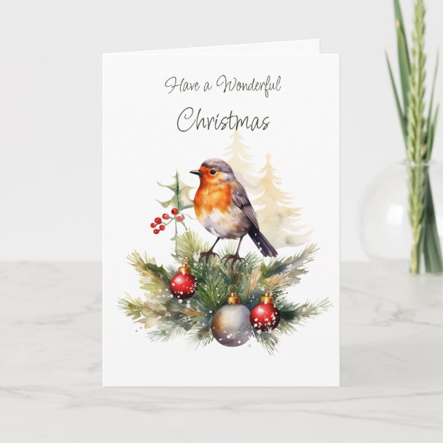 Winter Robin Pine Christmas Card (Front)