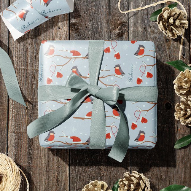 Winter Robins on Tree Branches Cute Bird Christmas Wrapping Paper (Creator Uploaded)