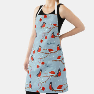 Winter Robins on Tree Branches Cute Bird Pattern Apron