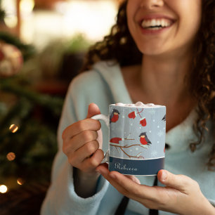 Winter Robins on Tree Branches Cute Bird Pattern Coffee Mug
