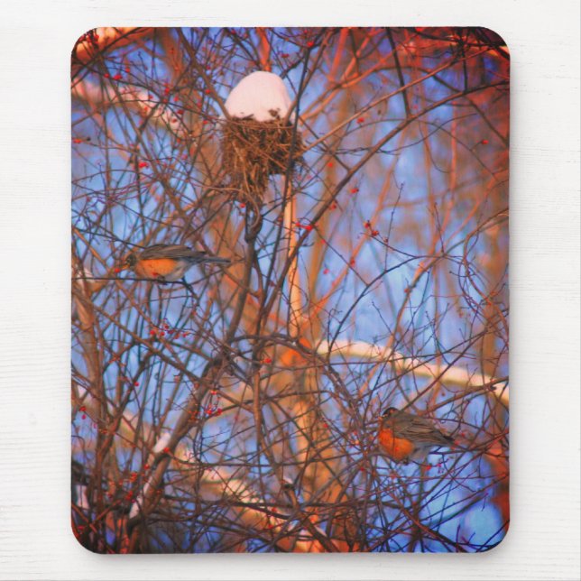 Winter Robins Wildlife Nature  Mouse Pad (Front)