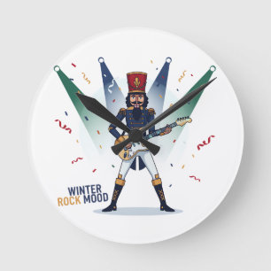 Winter Rock Mood – Nutcracker Guitarist Round Clock