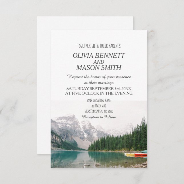 Winter Rocky Mountain Lake Country Wedding Invitation (Front/Back)