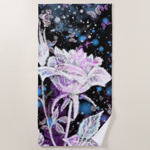 Winter Rose and Butterflies Beach Towel