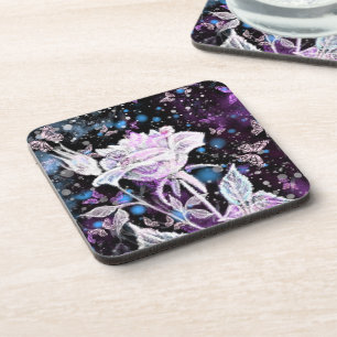 Winter Rose and Butterflies Beverage Coaster