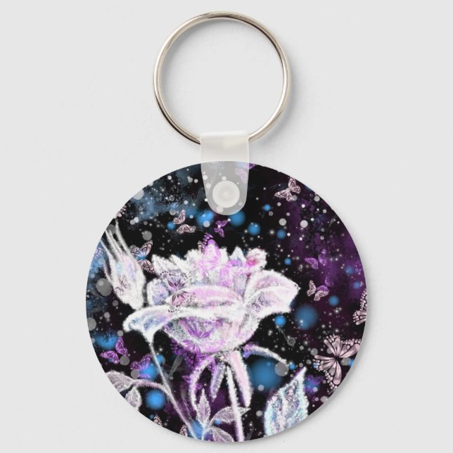 Winter Rose and Butterflies Keychain (Front)