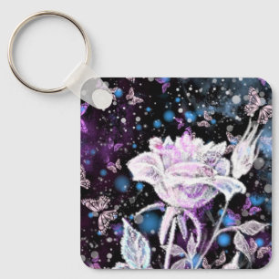 Winter Rose and Butterflies Keychain Gift
