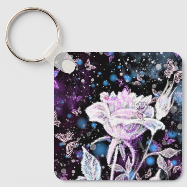 Winter Rose and Butterflies Keychain Gift (Front)
