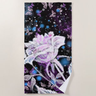Winter Rose Butterfly Beach Towel