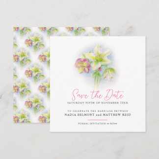 Winter rose hand painted watercolor art wedding save the date