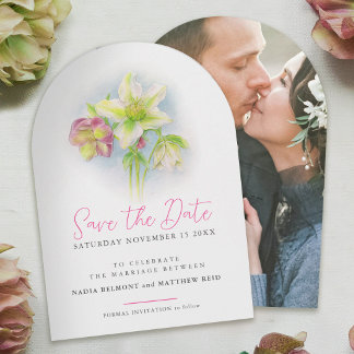 Winter rose hand painted watercolor art wedding save the date