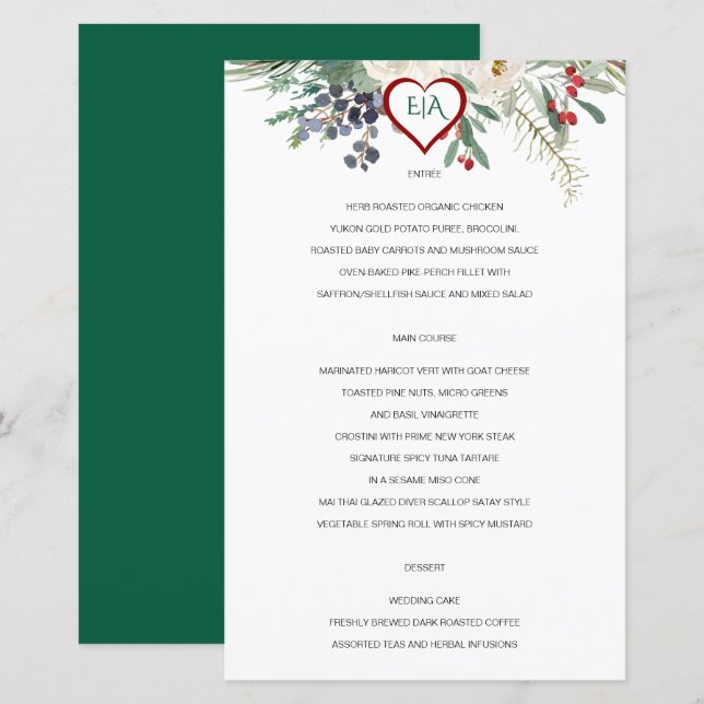 Winter Rose Pinery Wedding Menu (Front/Back)