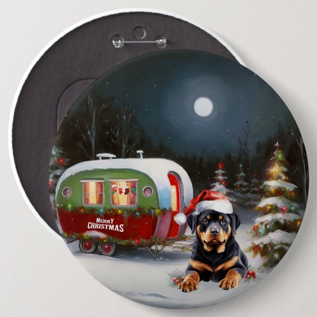 Winter Rottweiler Caravan Christmas Adventure 6 Cm Round Badge (Front & Back)