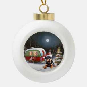 Winter Rottweiler Caravan Christmas Adventure Ceramic Ball Christmas Ornament