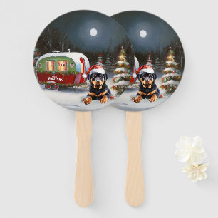 Winter Rottweiler Caravan Christmas Adventure Hand Fan