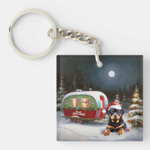 Winter Rottweiler Caravan Christmas Adventure Key Ring