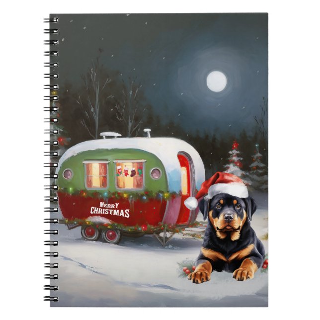 Winter Rottweiler Caravan Christmas Adventure Notebook (Front)