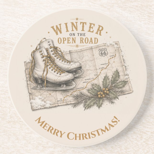 Winter Route 66 Christmas Drink Decor Coaster (Front)