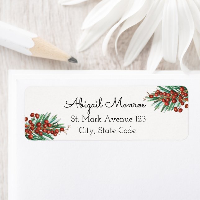 Winter Rowan berries Christmas Return Address Label (Insitu)