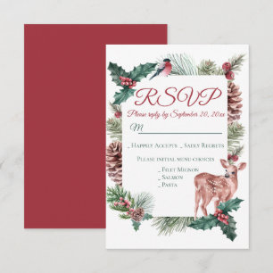 Winter RSVP Deer Floral Christmas Red Wedding Invitation