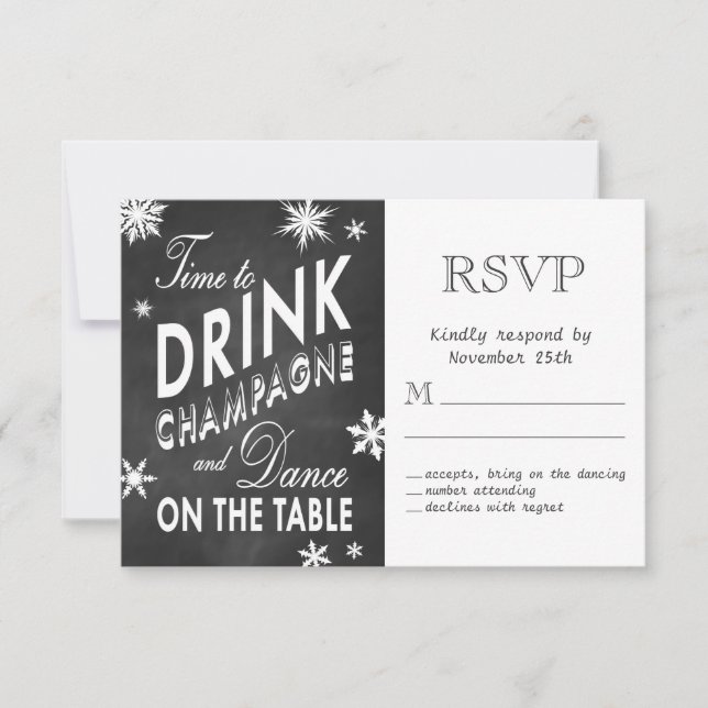 Winter RSVP Time to Drink Champagne Card (Front)