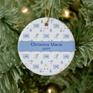 Winter Running - Snowman Christmas Tree Ceramic Ornament