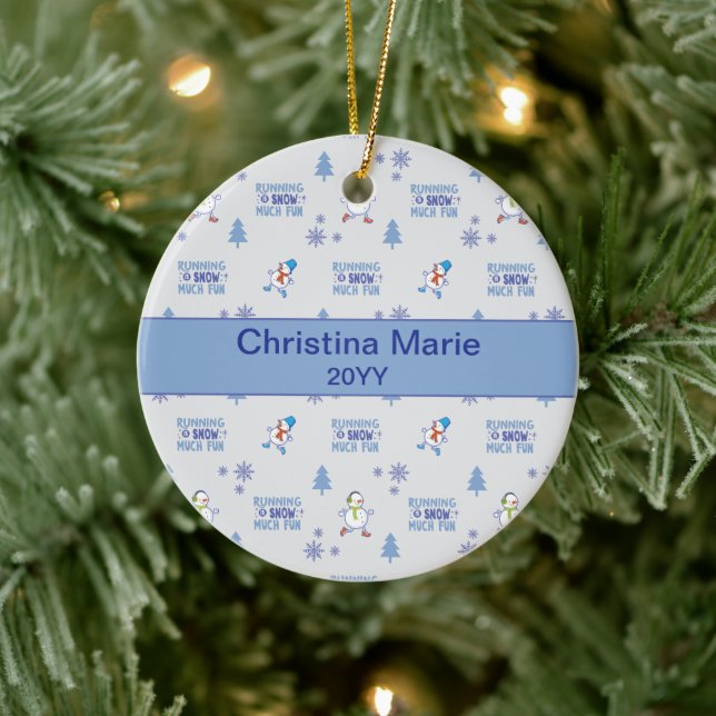 Winter Running - Snowman Christmas Tree Ceramic Ornament (Tree)