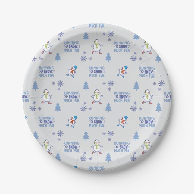 Winter Running - Snowman Christmas Tree Paper Plate (Front)