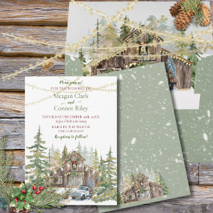 Winter Rustic Barn in Forest Wedding Invitation