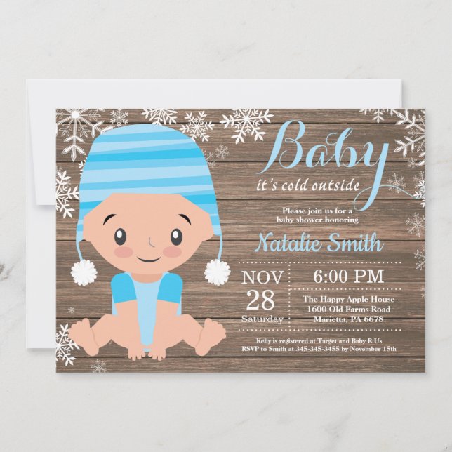 Winter Rustic Blue Boy Baby Shower Invitation (Front)