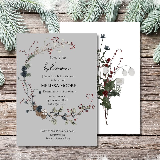 Winter Rustic Boho Love Is In Bloom Bridal Shower  Invitation (Creator Uploaded)