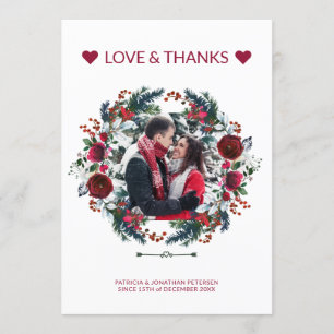 Winter Rustic Burgundy Roses Wedding Thank You Invitation