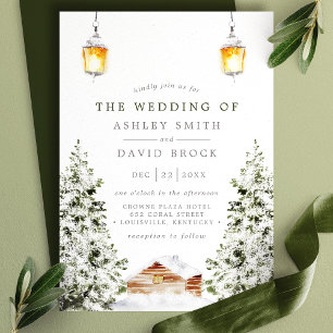 Winter Rustic Cabin Snow Pine Wedding Invitation