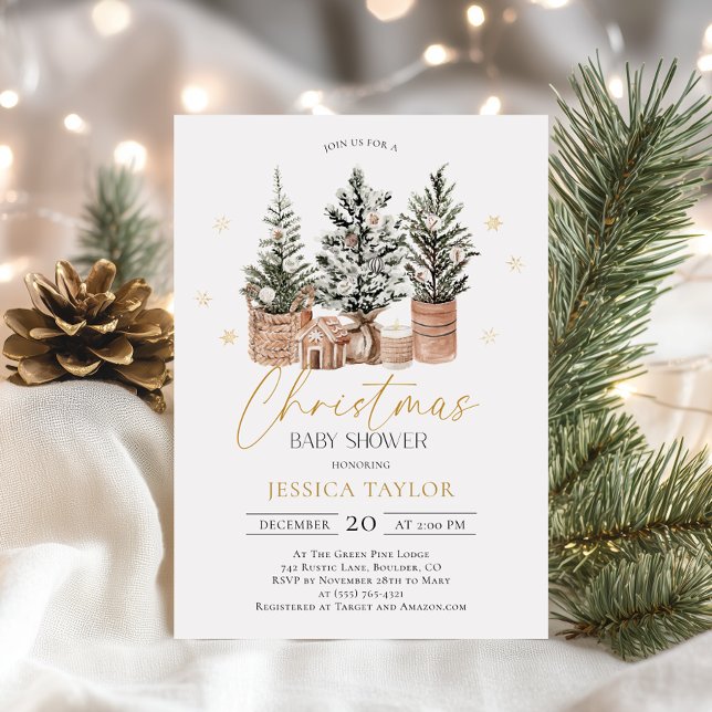 Winter Rustic Christmas Trees Baby Shower Invitation (Creator Uploaded)