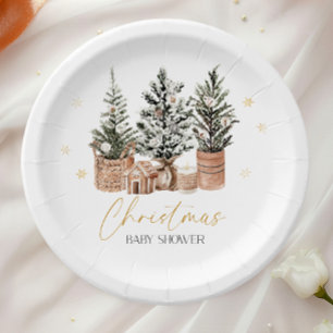Winter Rustic Christmas Trees Baby Shower Paper Plate