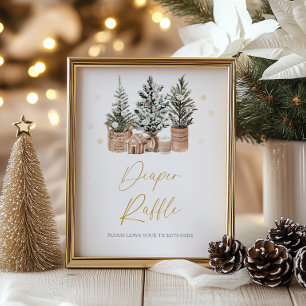 Winter Rustic Christmas Trees Diaper Raffle Poster