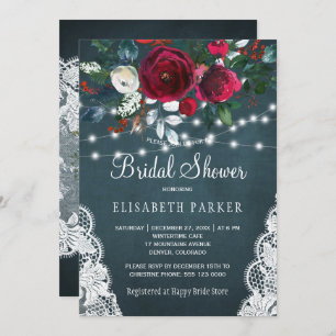 Winter rustic elegant peonies bridal shower invitation