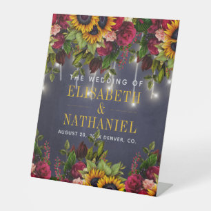 Winter rustic floral wedding couple names welcome pedestal sign