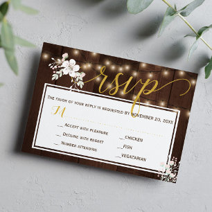 Winter Rustic Floral Wedding String Lights insert Invitation