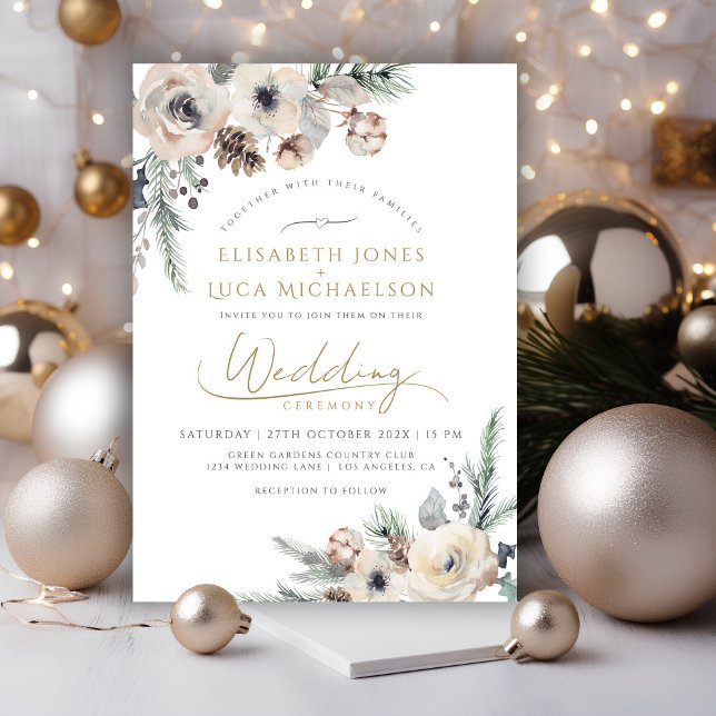 Winter Rustic Pine Botanical Monogram Boho Wedding Invitation (Creator Uploaded)