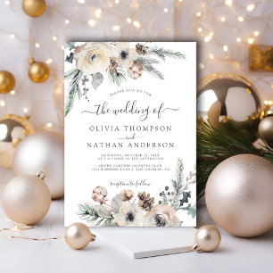 Winter Rustic Pine Botanical Monogram Wedding Invitation