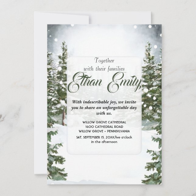 Winter Rustic Pine Trees Botanical Wedding Invitat Invitation (Front)