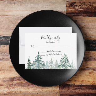 Winter Rustic Pine Trees Lantern Botanical RSVP Card