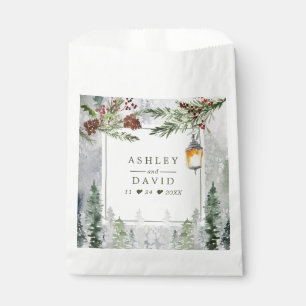 Winter Rustic Pine Trees Lantern Botanical Wedding Favour Bag